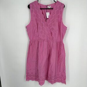 J Crew Pink Embroidered/Eyelet Scalloped Dress‎ Size 16 NWT